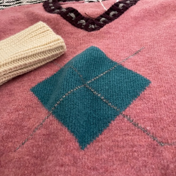 y2k Sweater M Pink Blue Argyle Pastel Preppy Quirky Academia Twee - Picture 14 of 16